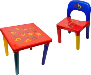 Trendi ABC Alphabet Plastic Table & Chair Set Vibrant Durable Kids Furniture for Learning  Play  Toddlers Multi-Color