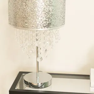 ValueLights Bonita Pair of Silver Glitter Droplet Shade Table Lamps and LED Bulbs