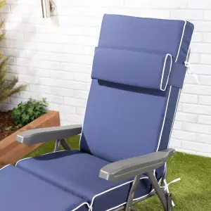 Alfresia Garden Sun Lounger - Charcoal Frame with Navy Blue Luxury Cushion