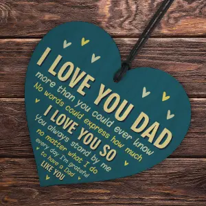 Red Ocean I Love You Dad Gift For Fathers Day Birthday From Daughter Son Wood Heart Novelty Gift For Dad