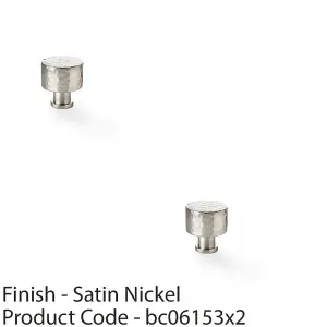 2 PACK - Round Hammered Door Knob Satin Nickel 30mm Diameter Cupboard Cabinet Pull Handle