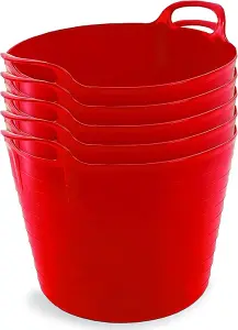 42L Red Flexi Tubs- Multi Purpose Flexible Storage Container Buckets- Set of 5