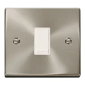 Satin / Brushed Chrome 10A 1 Gang 2 Way Light Switch - White Trim - SE Home