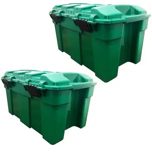 2x 40 Litre Large Capacity Green Storage Chest Spacious Heavy Duty Home Garden Garage Trunks