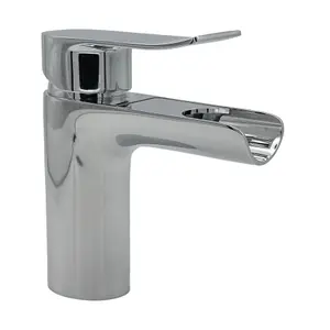 Waterfall Basin Mixer Tap, Round Chrome Sink Faucet with Push Waste Plug