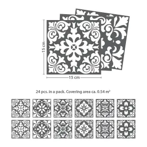 24 Pieces 15x15cm Dark Grey Spanish Renaissance Tile Stickers