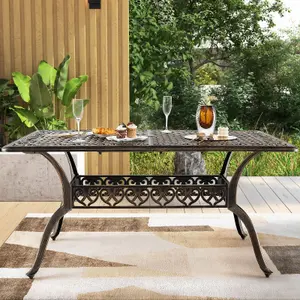 Costway 150 x 90 cm Outdoor Dining Table 6-8 Person Garden All-Weather Cast Aluminum Table