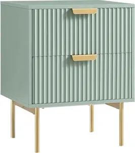 Richmond Ridged 2 Drawer Bedside Table, Matte Sage Green - Daals - Bedside Table