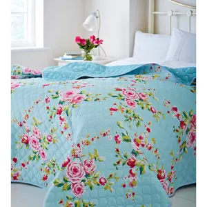 Canterbury Floral Reversible Double Duvet Cover Set with Pillowcases with Pillowcases Cornblue / Single - 1 Standard Pillowcase