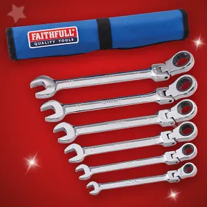 Faithfull 8 -19mm Ratchet Combination Spanners Set of 6 in Fabric Roll