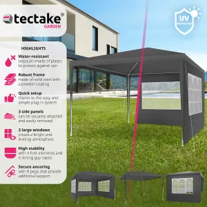 Gazebo Baraban - 3 x 3 m, with 3 side panels, weather & UV-resistant, guy ropes incl. - grey