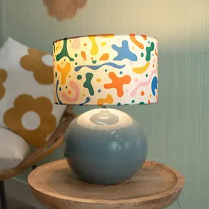 ValueLights Bosco Eucalyptus Ceramic Table Lamp with Abstract Shape Drum Shade - LED Bulb Included