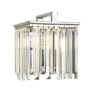 Wall Light Cut Glass Crystals Opal Highly Polished Nickel LED E27 60W