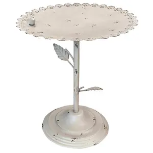 White Miniature Bird Bath or Seed Feeder - Metal Outdoor Garden Flower Design Water Bowl or Feeding Station - H36 x 31cm Diameter