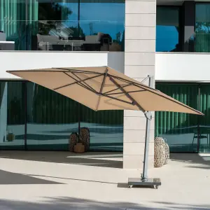 Ares 3m Square Cantilever Parasol with Solar powered LED Lights in Beige