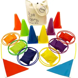 Sports Day Kit - Includes Cones, Bean Bags and Throwing Rings Equipment - for Kids and Adults