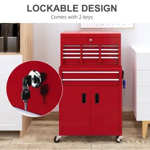 HOMCOM Top Chest and Roller Cabinet Combo Metal Tool Cabinet on Wheels Red