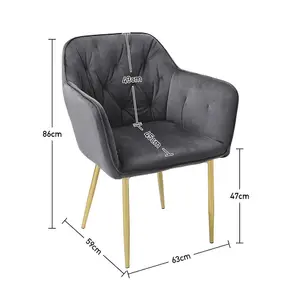 Grey Velvet Soft Padded Dining Chair with Gold Metal Legs