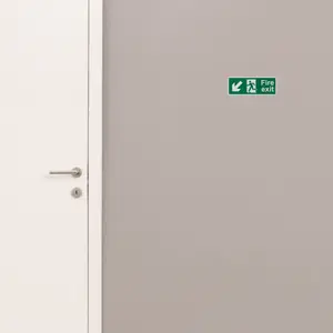 EAI - Fire Exit Sign Arrow Man Down Left 400x150mm Self Adh Semi Rigid PVC