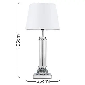 ValueLights Knowles Pair of Modern Clear Glass Column Design Touch Table Lamps with White Shades