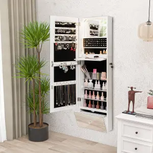 Costway 120cm LED Jewelry Mirror Cabinet Wall Mounted Jewelry Armoire w/ Frameless Mirror