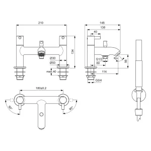 Ideal Standard Ceraline Chrome effect Surface-mounted 2 Tap Hole Shower mixer Tap