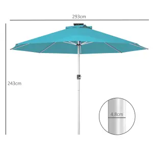 Outsunny Solar Patio Garden Parasol with Lights for Outdoor, Blue