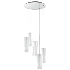 Pendant Ceiling Light Chrome Plated Steel Clear White Glass Opal Matt Bulb E27 5x60W