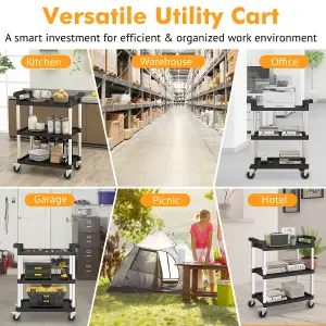 COSTWAY 3-Tire Metal Rolling Cart 150KG Capacity Tool Trolley with Lockable Universal Wheels