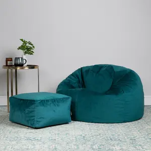 icon Aurora Classic Velvet Bean Bag Chair & Pouffe Teal Green Bean Bag Chair