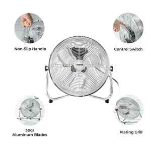 Geepas 12" Floor Fan 3 Blades Tilt Function Chrome