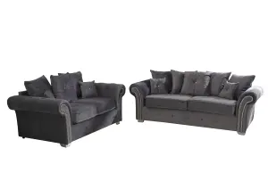 Mellows Plush Velvet Grey Sofa Scatterback 3+2 Set