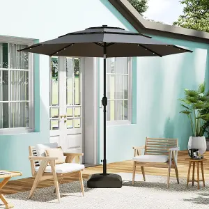 3-Tier Umbrella with Solar Lights and Fillable Patio Umbrella Stand with Wheels