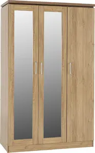 Charles 3 Door All Hanging Mirrored Robe Oak Effect Walnut Trim