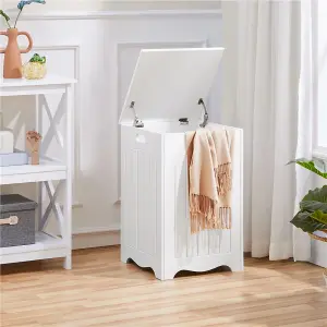 Yaheetech White Wooden Laundry Basket with Hinged Lid