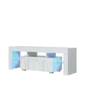 Floe TV Unit 130cm White with High Gloss Doors and LED Lighting - Creative Furniture