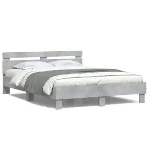 Berkfield Bed Frame with LED without Mattress Concrete Grey 140x190 cm