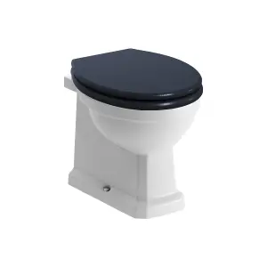 Somerton White Boxed rim Back to wall Toilet pan with Indigo ash Soft close seat