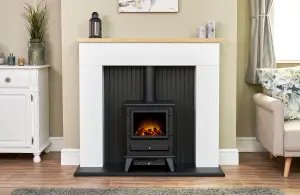 Adam Innsbruck Stove Fireplace in Pure White with Hudson Electric Stove in Black, 45 Inch