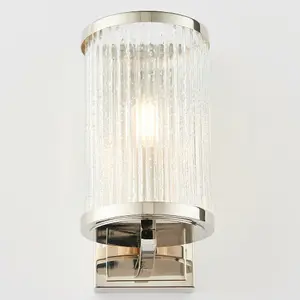 3 Lamp Ceiling & 2x Matching Wall Light Pack Bright Nickel & Ribbed Glass Shade