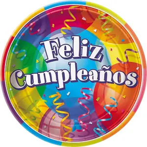 Unique Party Feliz Cumpleanos Snack Plate (Pack of 8) Multicoloured (One Size)