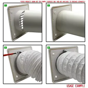 Kair White Louvred Grille 155mm External Dimension Wall Ducting Air Vent with Round 100mm - 4 inch Rear Spigot