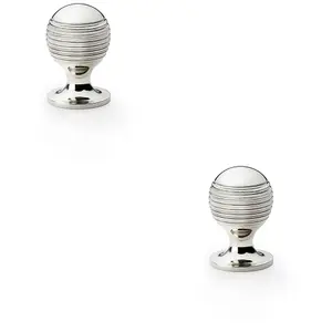 2 PACK - Reeded Ball Door Knob - 25mm Diameter Polished Nickel Lined Cupboard Pull Handle