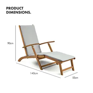 VonHaus Wooden Sun Lounger Set of 2, Folding Garden Steamer Chair, Sunlounger with Removable Footstool & Cushion, Acacia Hardwood