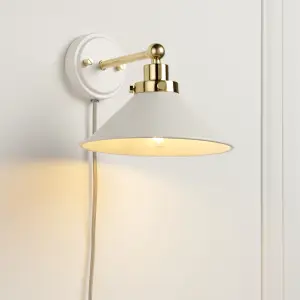 Getty Matt White Gold effect Plug-in Wall light