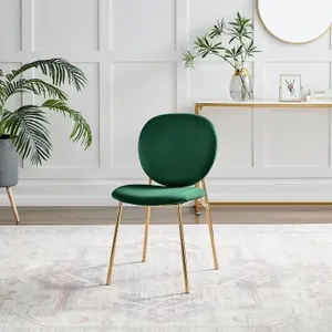 Furniturebox UK Dining Chair - 2x Ivy Green Velvet Upholstered Dining Chair Gold  Legs - Modern Meets Vintage - Round Seat Back