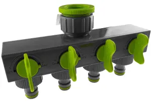 garden tap four way splitter,allows 4 connections fron one tap,individual flow valves