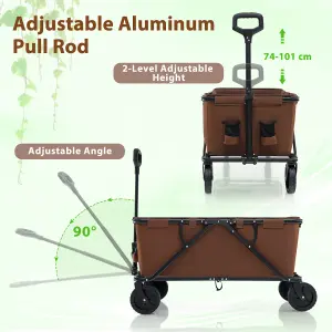 Costway Collapsible Foldable Wagon Heavy-Duty Wagon Cart w/ Adjustable Handlebar