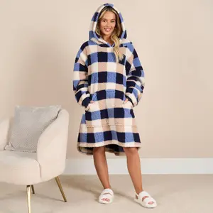 Check Fleece Hoodie Blanket Wearable Throw Soft Giant Oversized Gingham Jumper