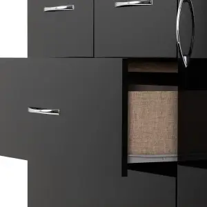 Nevada 5 Drawer 1 Door Low Wardrobe in Black Gloss Finish